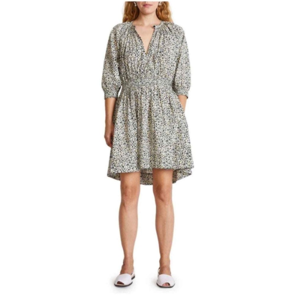 Apiece Apart Dress Womens XS Black Yellow Floral Organic Cotton Mini Summer